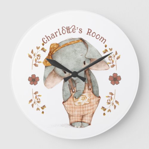 Little Girl Elephant Personalized  Large Clock