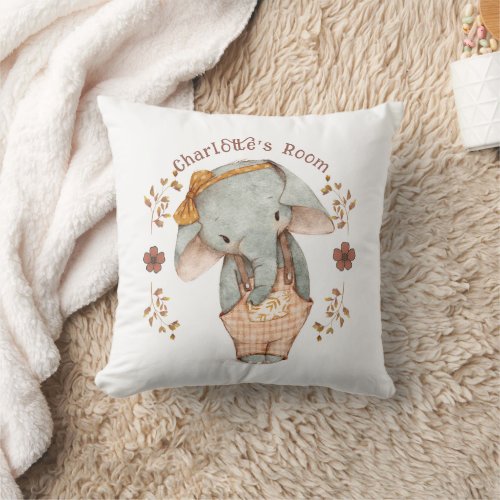 Little Girl Elephant Personalized Throw Pillow