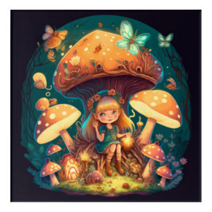 Little girl elve among mushrooms acrylic print