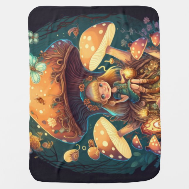 Little girl elve among mushrooms baby blanket (Front)