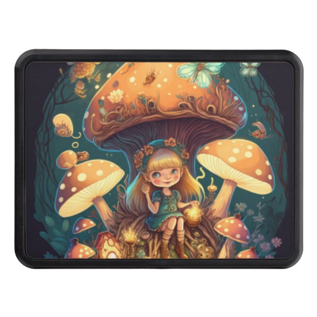 Little girl elve among mushrooms hitch cover (Front)
