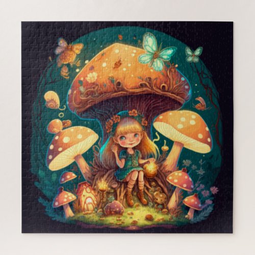 Little girl elve among mushrooms jigsaw puzzle