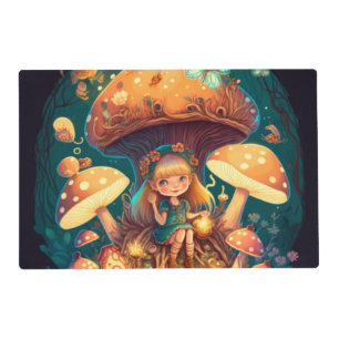 Little girl elve among mushrooms placemat
