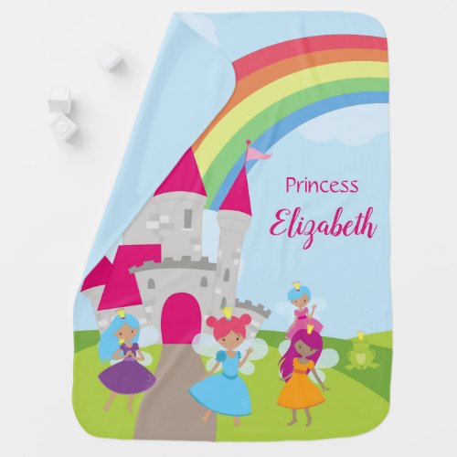 Little Girl Fairy Princess with Rainbow and Castle Baby Blanket