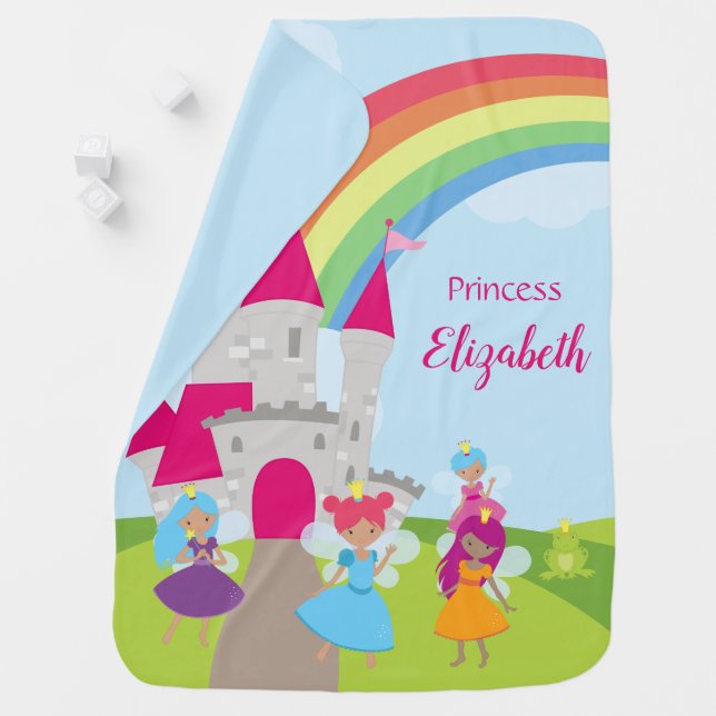 Little Girl Fairy Princess with Rainbow and Castle Baby Blanket (In Situ)