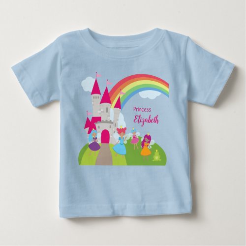 Little Girl Fairy Princess with Rainbow and Castle Baby T_Shirt