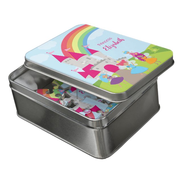 Little Girl Fairy Princess with Rainbow and Castle Jigsaw Puzzle (Lid Open)