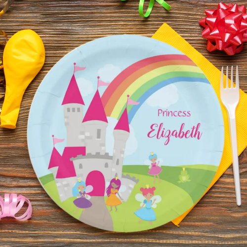 Little Girl Fairy Princess with Rainbow and Castle Paper Plates
