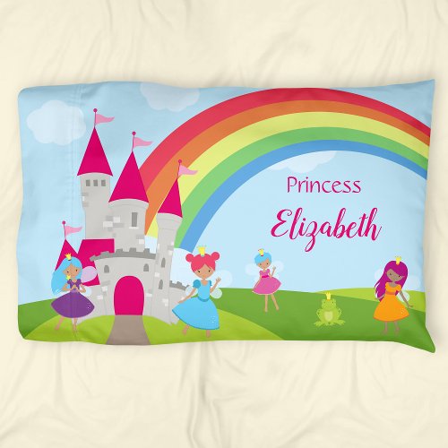 Little Girl Fairy Princess with Rainbow and Castle Pillow Case