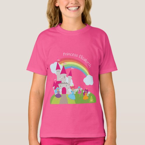 Little Girl Fairy Princess with Rainbow and Castle T_Shirt
