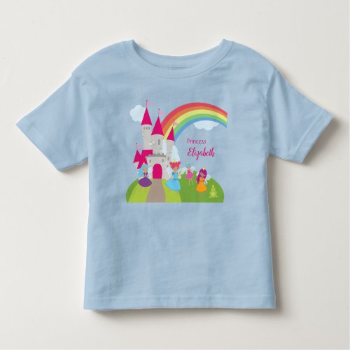 Little Girl Fairy Princess with Rainbow and Castle Toddler T_shirt