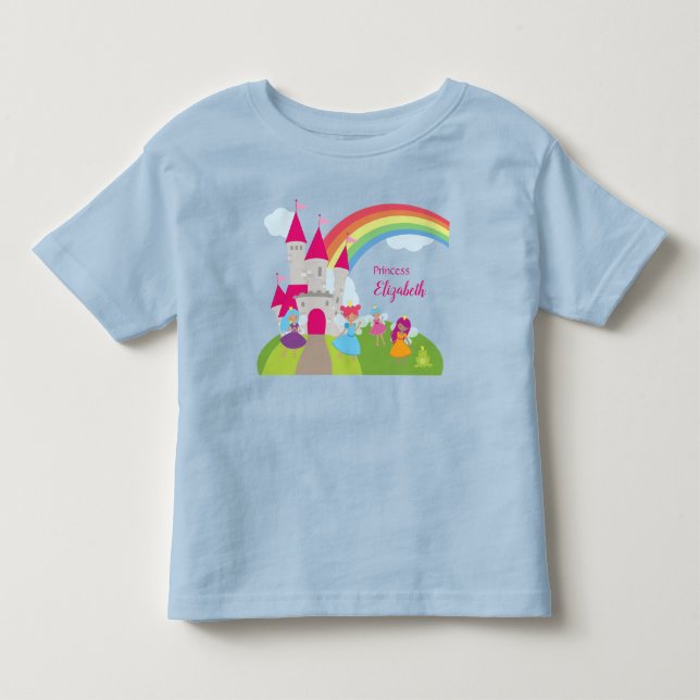 Little Girl Fairy Princess with Rainbow and Castle Toddler T-shirt (Front)