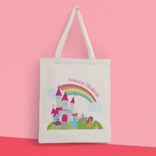 Little Girl Fairy Princess with Rainbow and Castle Tote Bag