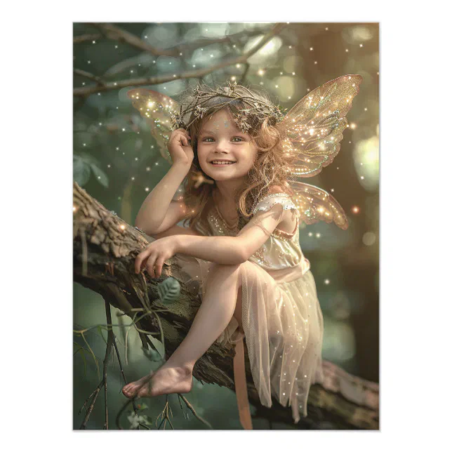 Little Girl Fairy Sparkle Glitter Gold Wings Photo Print | Zazzle