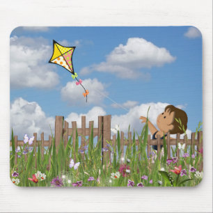 Little Girl Flying A Kite Mouse Pad