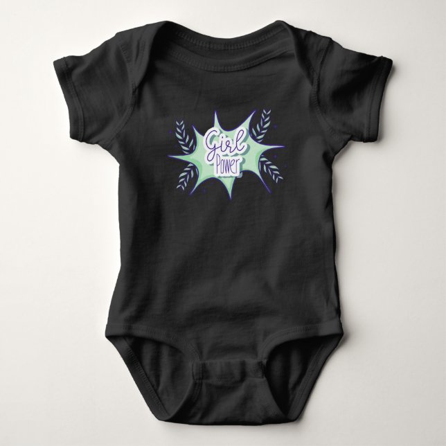 Little girl, girl power baby black bodysuit (Front)
