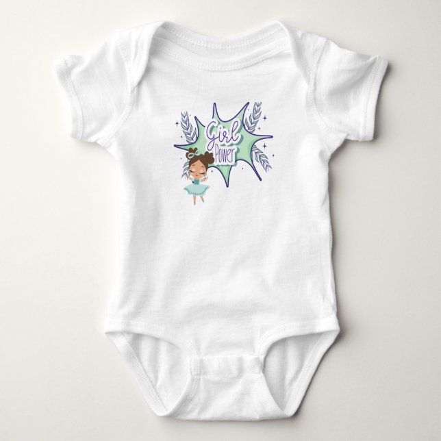 Little girl, girl power baby white bodysuit t-shir (Front)