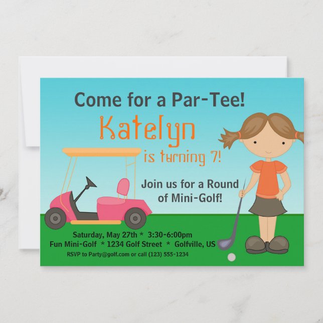 Little Girl Golfer Golf Birthday Party Invitation (Front)