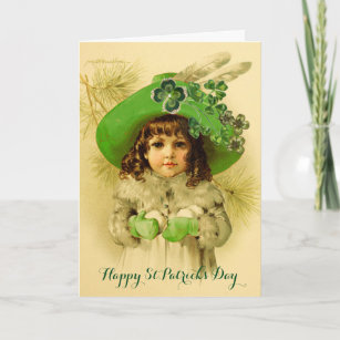 Little Girl,Green Hat,Shamrocks,St Patrick's Day Card