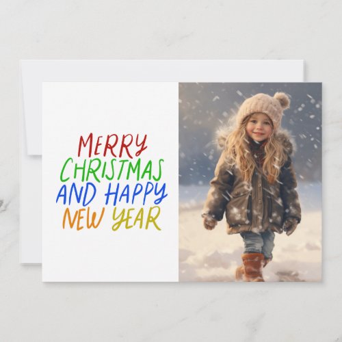 Little girl happy snow christmas holiday card