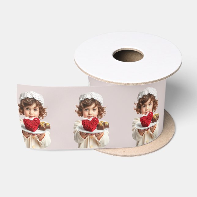 Little girl heart-shaped velvet cake Valentine Satin Ribbon (Spool)