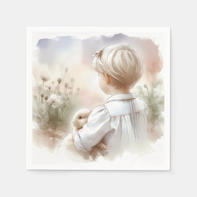 Little Girl Holding a Bunny Napkins (Front)