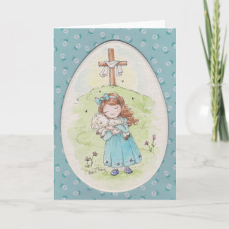 Little Girl Holding a Lamb Easter Morning Card