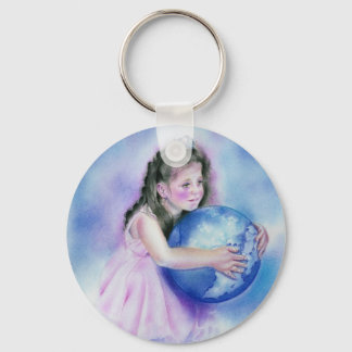 Little Girl Holding  Globe Earth Keychain