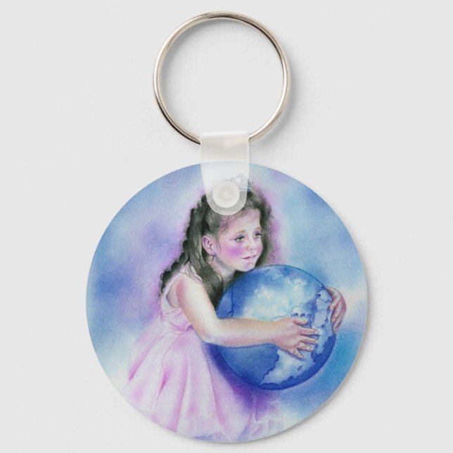 Little Girl Holding  Globe Earth Keychain (Front)