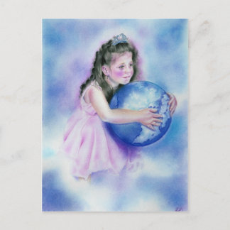 Little Girl Holding  Globe Earth Postcard
