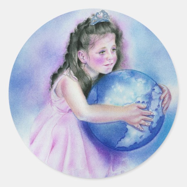 Little Girl Holding  Globe Earth Sticker (Front)