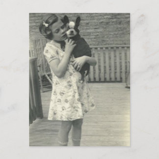 Little girl holding her dog post card