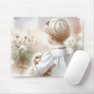 Little Girl Holding Her Pet Bunny Mouse Pad