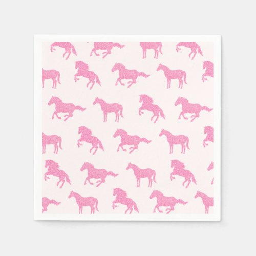 Little Girl Horse Lover Pink Glitter Birthday Napkins