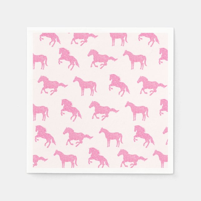 Little Girl Horse Lover Pink Glitter Birthday Napkins (Front)
