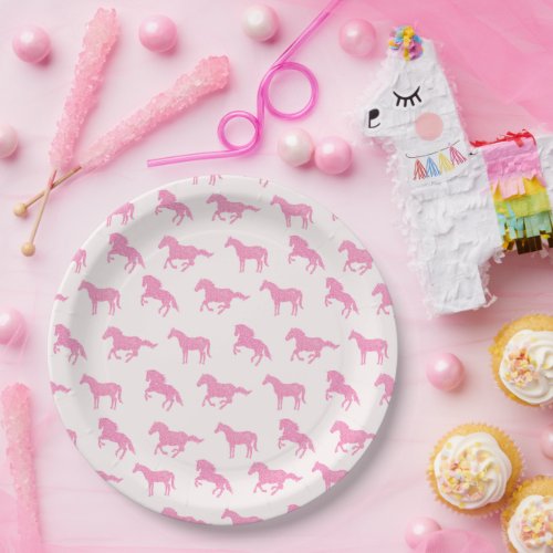Little Girl Horse Lover Pink Glitter Birthday Paper Plates