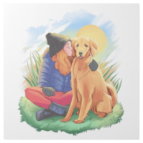 little girl hugging a cute Golden retriever Gallery Wrap