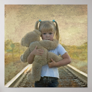Little Girl Hugging a Teddy Bear Poster