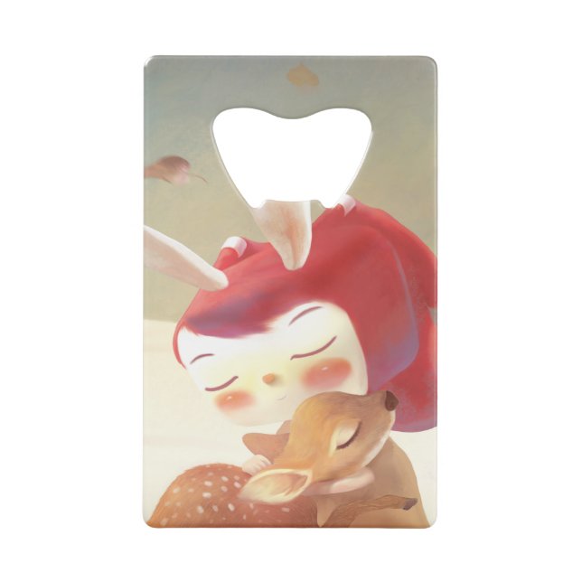 Little Girl Hugging Deer Credit Card Bottle Opener (Front)