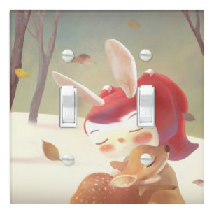 Little Girl Hugging Deer Light Switch Cover