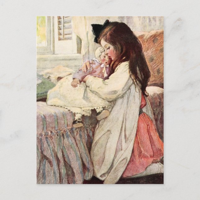 Little Girl Hugging Her Doll Postcard (Front)
