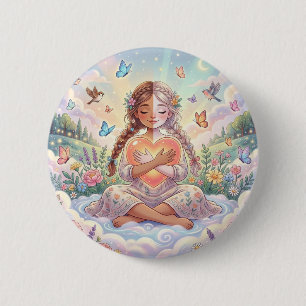 Little Girl Hugging Peaceful Heart Button