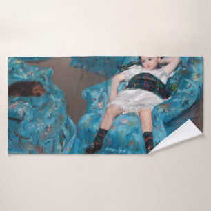 Little Girl in a Blue Armchair, Cassatt Bath Towel