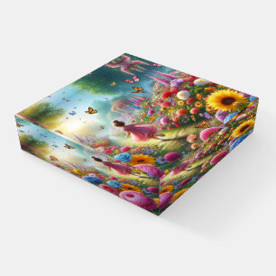Little Girl in a Field of Flowers and Butterflies Paperweight