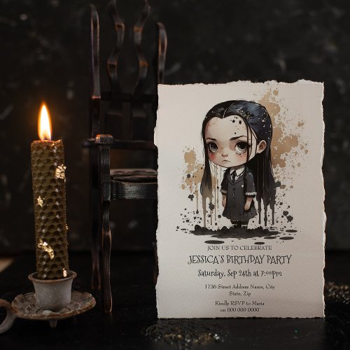 Little girl in black dress Birthday Invitation