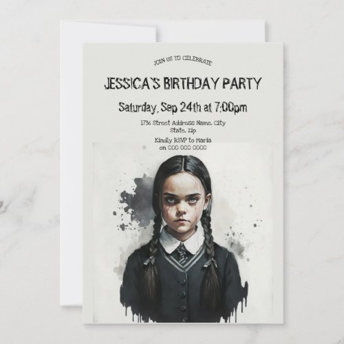 Little girl in black dress Invitation