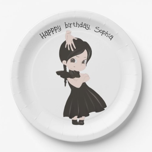 Little girl in black dress Paper Plates