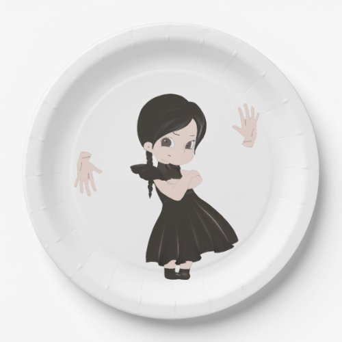 Little girl in black dress Paper Plates