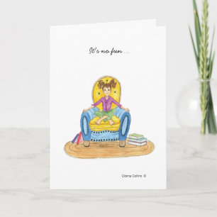 Little girl in blue chair missing you card
