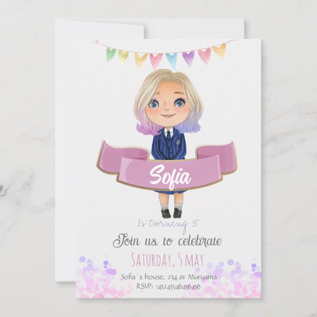 Little girl in blue dress invitation (Front)